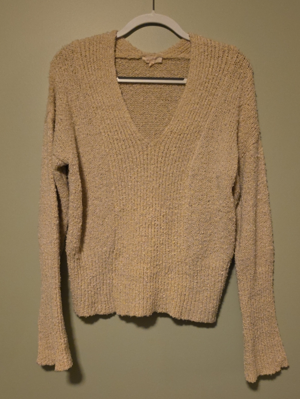 Mystree Cozy Deep V-Neck Women's Sweater in Beige/Cream